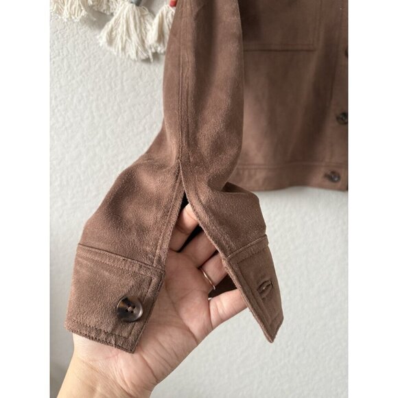 Evereve Romy Faux Suede Cropped Boxy Jacket Brown Business Casual Preppy XL - Picture 9 of 10